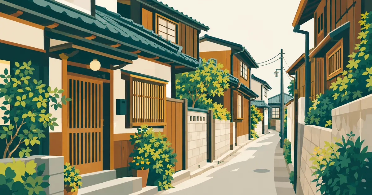 車が入れない細い路地に面して建つ、古い一戸建ての家並み